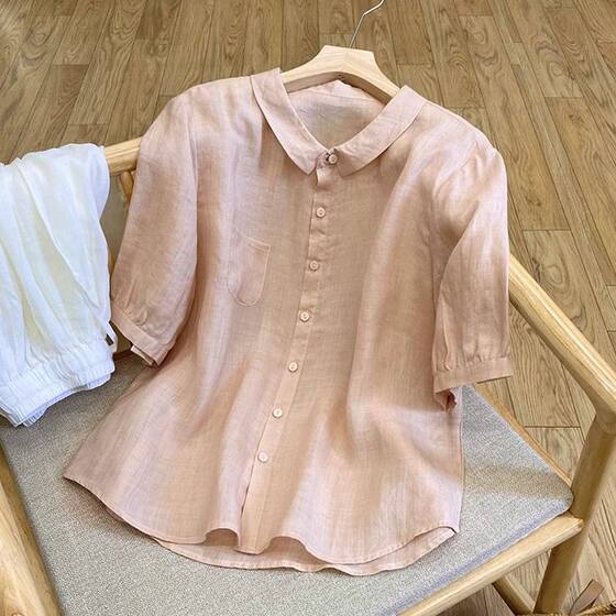 Summer 2025 Tail Single Cotton Short Sleeve Shirt Women's Loose Lightweight Casual plus size Doll Shirt Trendy Top