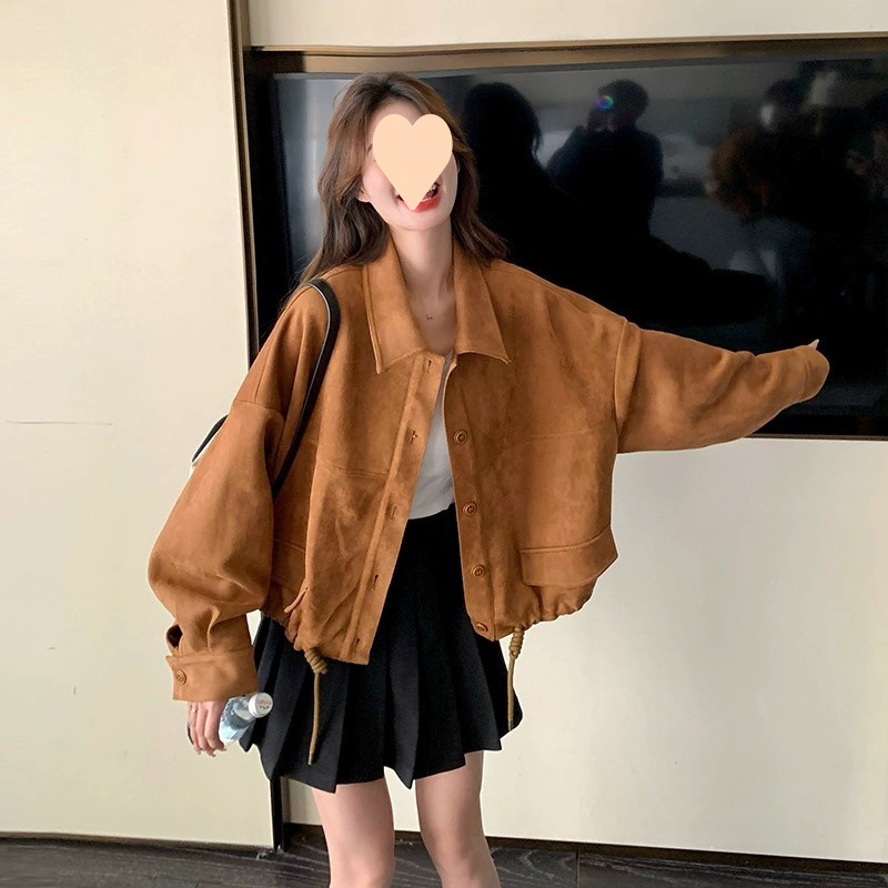 棕色美拉德穿搭麂皮绒短外套女2025秋季新款雅丹风小个子时尚夹克|undefined