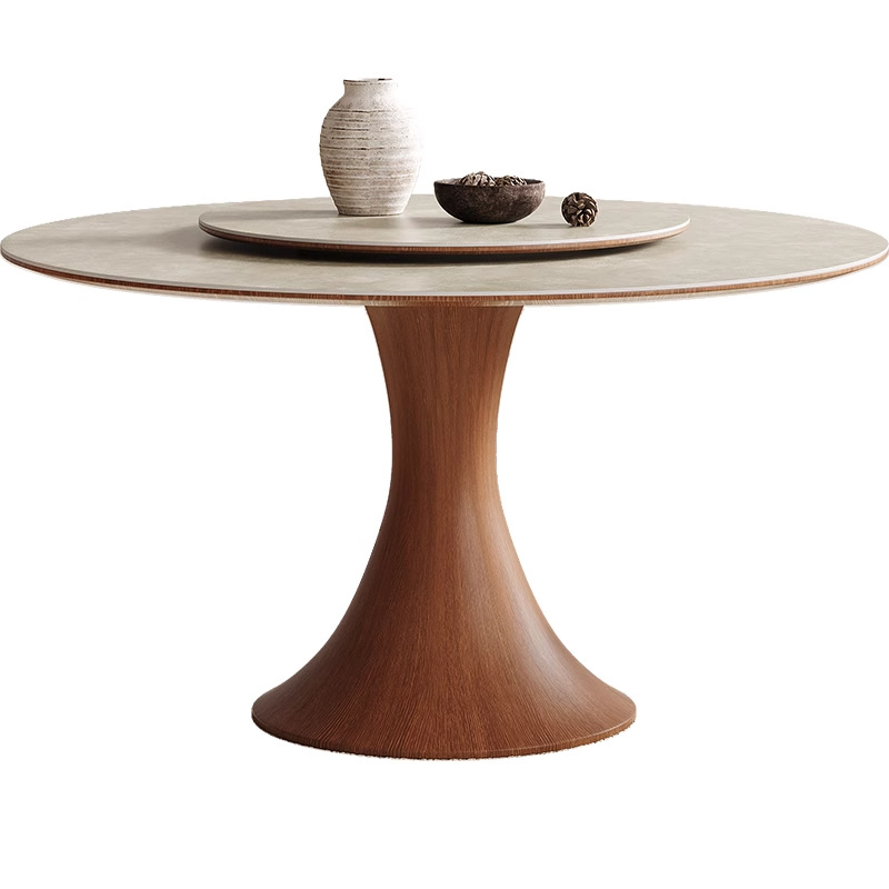 Mesa de comedor de madera sólida nórdica estilo medieval francés, mesa de comedor redonda doméstica, combinación de mesa y silla de color nuez