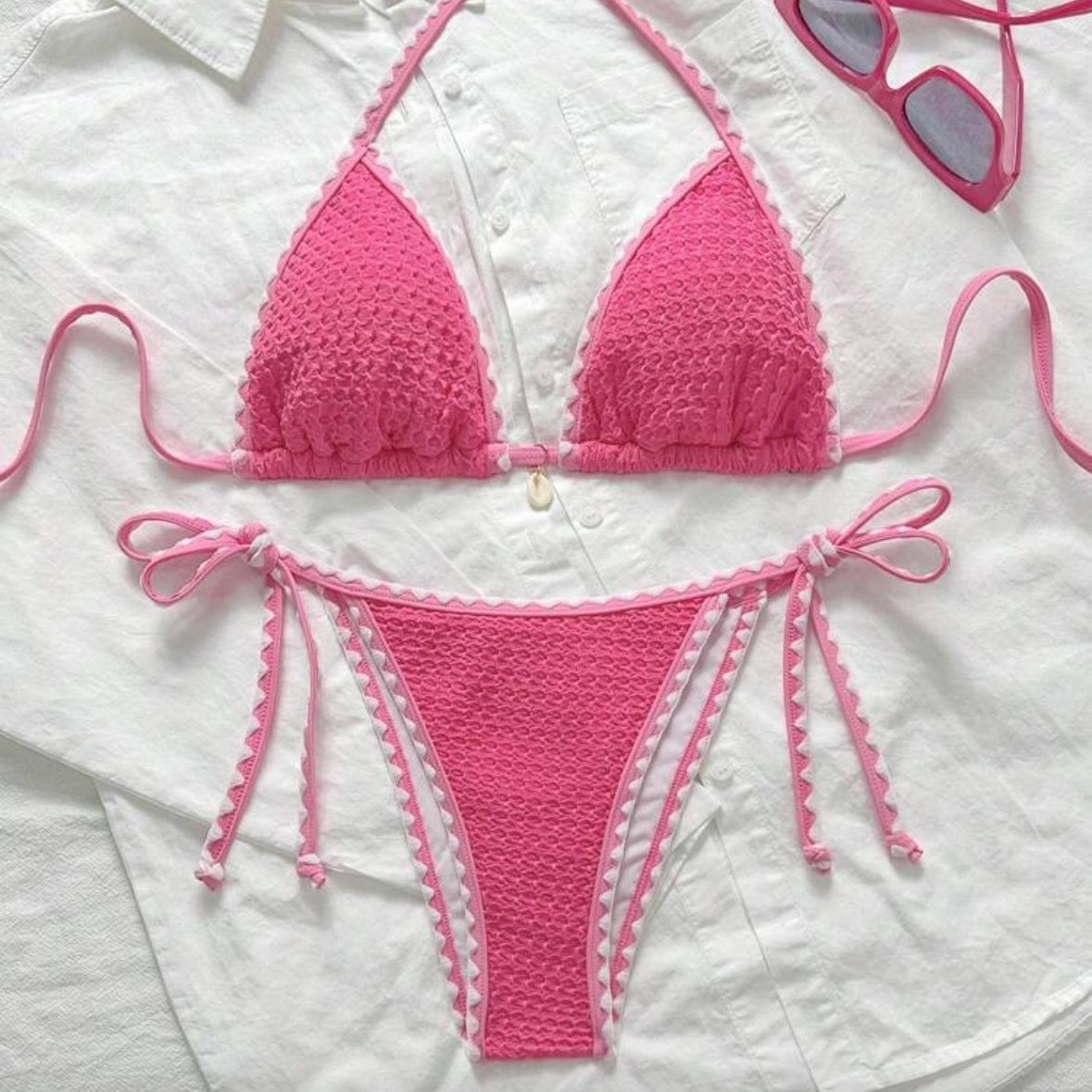 Abbigliamento donna Bikini sexy alla moda con scollo all'americana, set costume da bagno a due pezzi con copertura modesta, pronto per la spiaggia e la piscina_voghion.com