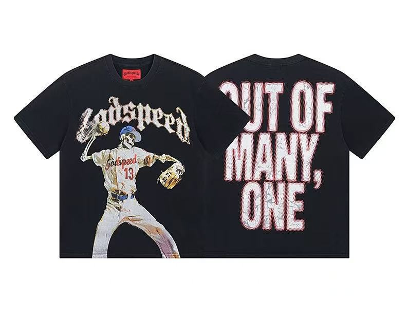 25ss アメリカのトレンディなブランド GOD ロックバンド ヒップホップ レタープリント 半袖 高品質 コットン Tシャツ カップル同スタイル|undefined