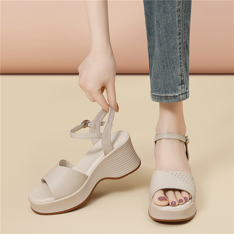 Sandal nữ đế tăng chiều cao 2026 mới nhất, chống trượt thoáng khí, phong cách thời trang đa năng — 6156 Da đen, 6156 Trắng chi tiết 8