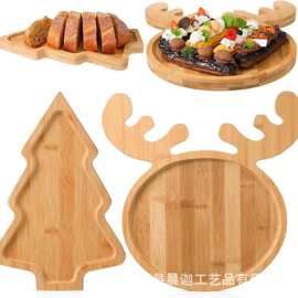 跨境木质圣诞节托盘麋鹿圣诞帽造型水果零食糖果盘儿童餐盘芝士板