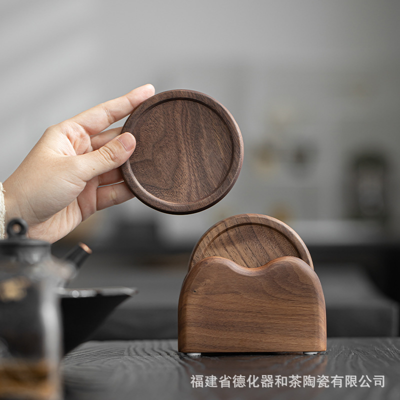 Walnut Creative Tea Cup Mat Household Tea Ceremony Coffee Heat Insulation Pot Mat suit Cup Mat Solid Wood Anti-scalding Six Gentleman