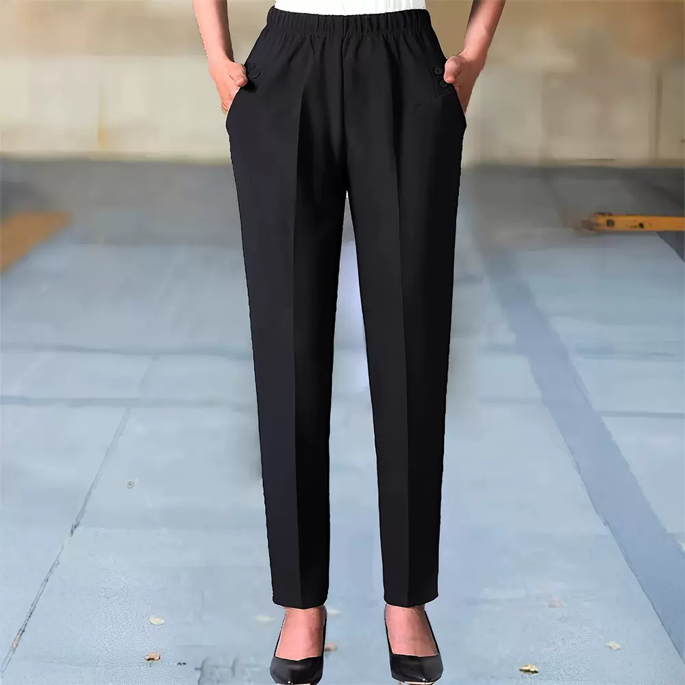 跨境欧美职业装春夏季薄款高腰垂感松紧腰双插袋格纹休闲小脚西裤