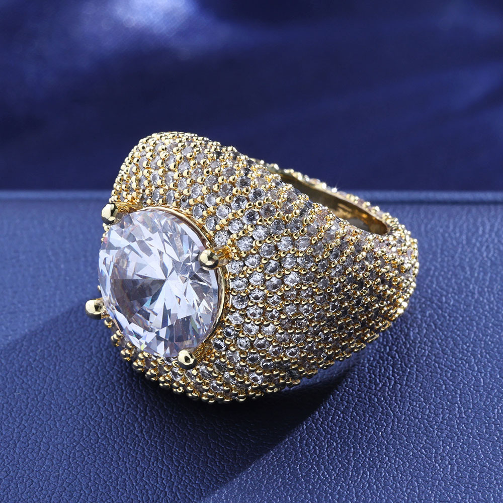 copper trend ring with zircon hip-hop style