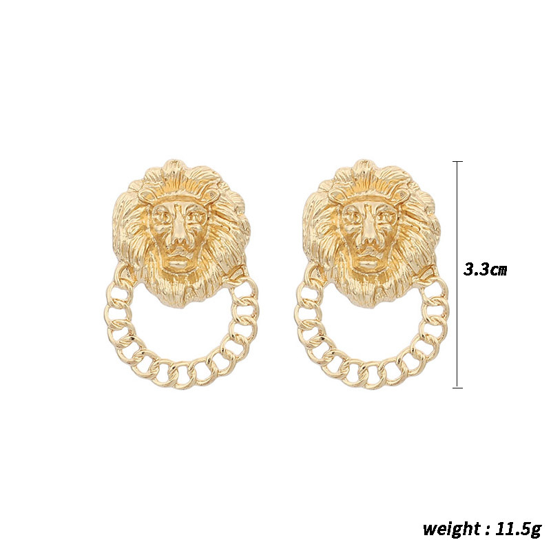 Retro Golden Lion Alloy Earrings Wholesale display picture 7