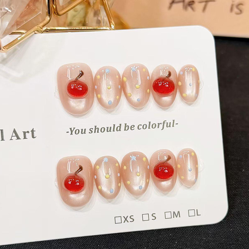 3D estereoscópico cereza onda punto ojo de gato usar uñas 30 piezas pequeñas frescas verano blanqueamiento de uñas parches de dedos falsos lote mixto image 1