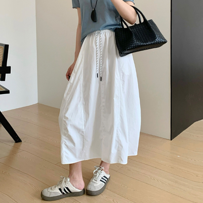アメリカンワークウェアパッチワークパンプキンスカート女性用夏怠惰なルーズハイウエストスリム多用途速乾ミドル丈スカート|undefined