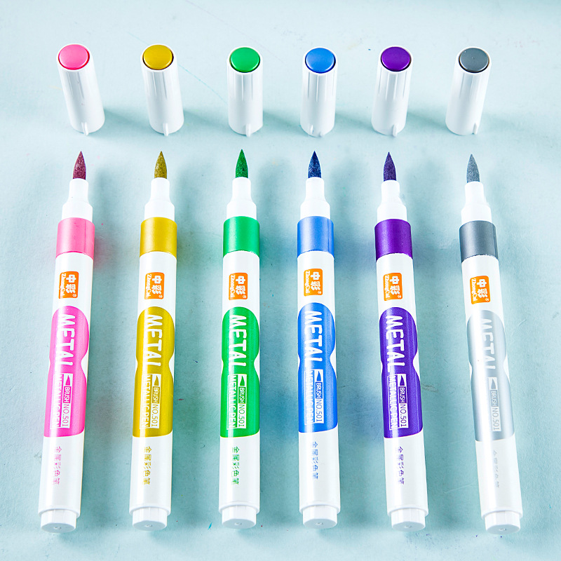 H501 metal pluma flash pluma metal marcador de color DIY diario fluorescente marcador pluma 6 colores traje