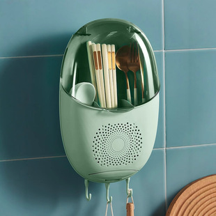 Chopstick Cage with Lid Wall-mounted Punch-free Chopstick Basket Kitchen Spoon Household Drain Storage Box Storage Rack Ventilation