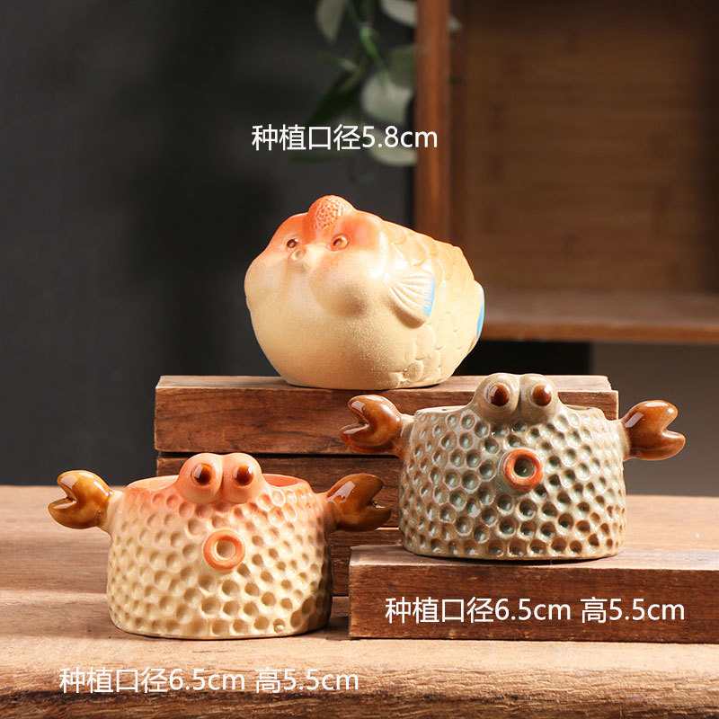 Maceta de carne de dibujos animados, personalidad creativa, escritorio, transpirable, animal, cerámica de gres, maceta de cerámica, liquidación al por mayor