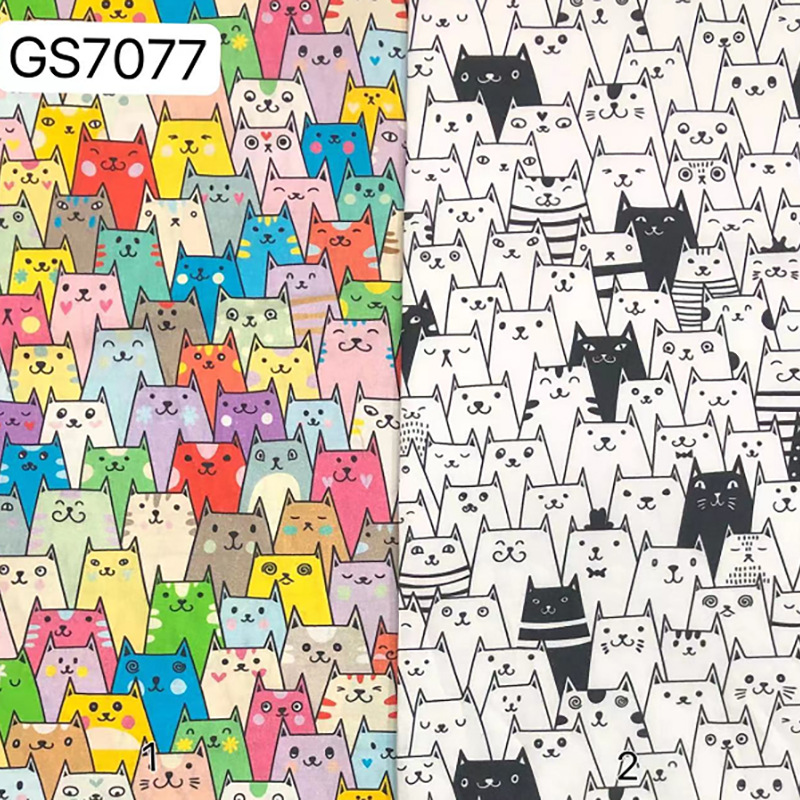 抽象卡通小猫60支全棉数码印花布 童装宠物娃衣布袋纯棉印花面料