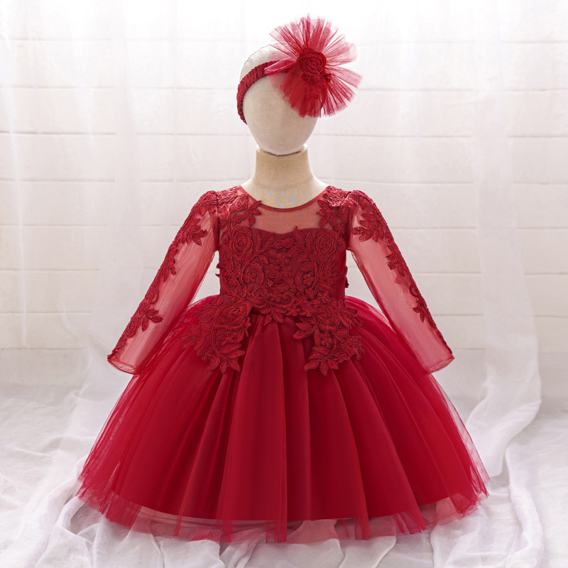 Aliexpress New Style Infant and Toddler Princess Dress Long-Sleeve Embroidered Tulle Puffy Dress for Girls