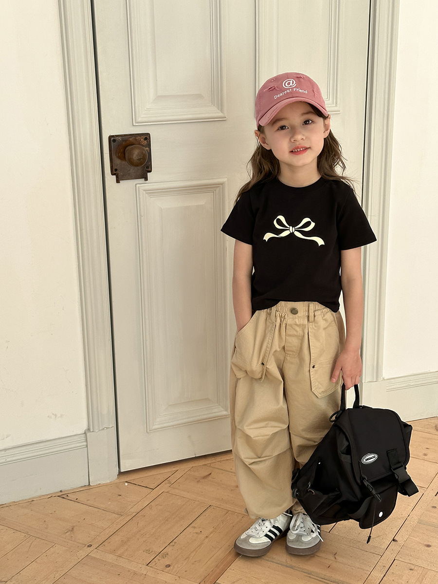 Aimo Beibei 子供服夏新作半袖女の子ベビーおしゃれショートスイートリボン半袖 Tシャツ