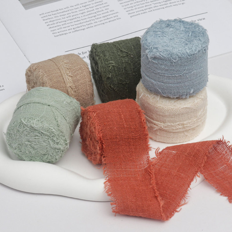 Vintage tassel ribbon fine cotton linen strip handmade DIY clothing collar accessories decorative packaging gift ribbon