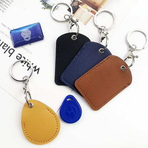 Leather water drop small keychain card holder protective case square elevator card holder Instagram community access card holder