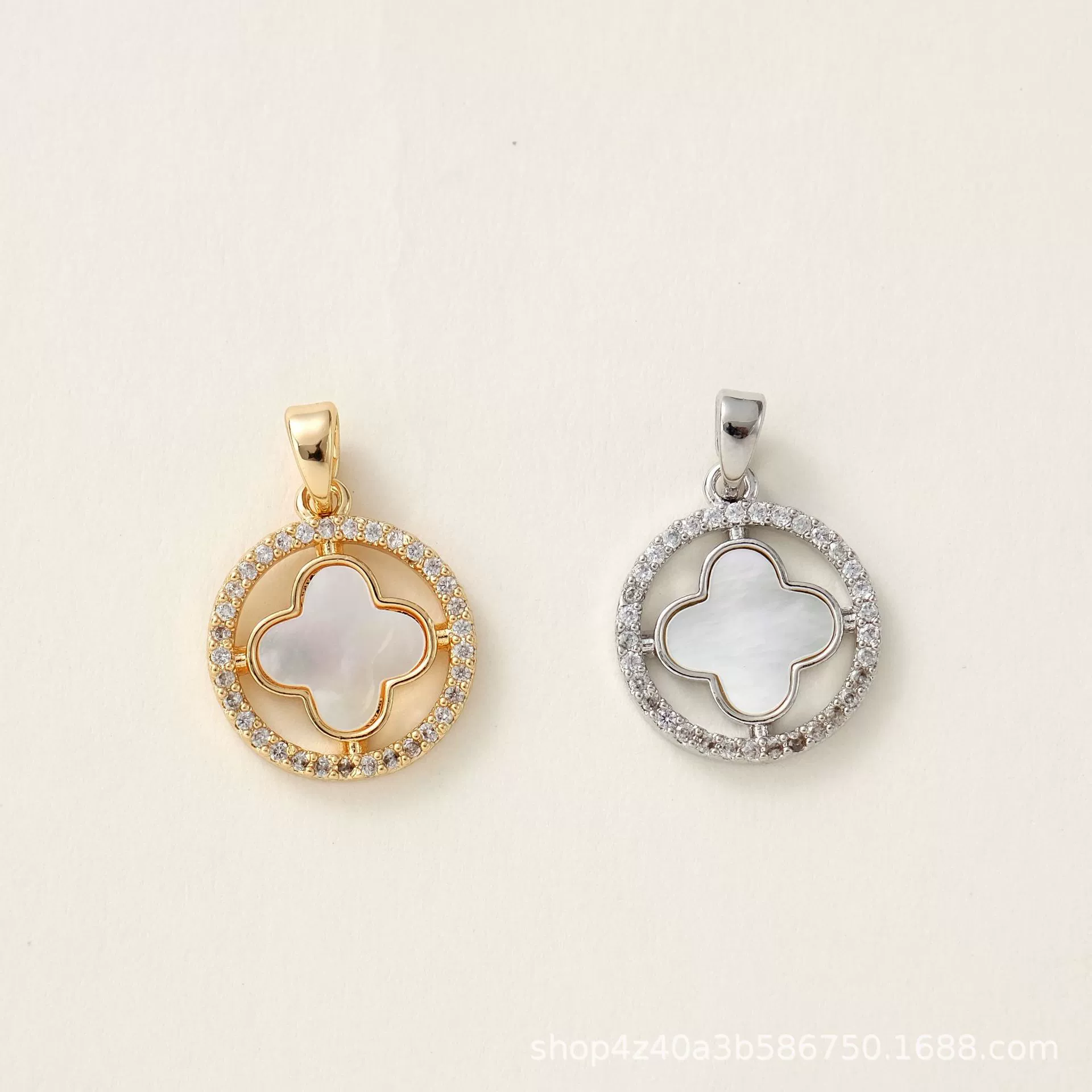 Necklace, pendant, chain for key bag , accessory, 18 carat, simple and elegant design, four-leaf clover