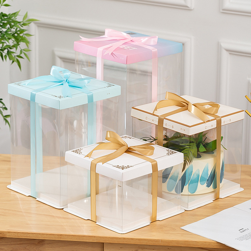 透明生日蛋糕盒6寸8寸10寸12寸三合一单双层生日烘焙包装盒批发