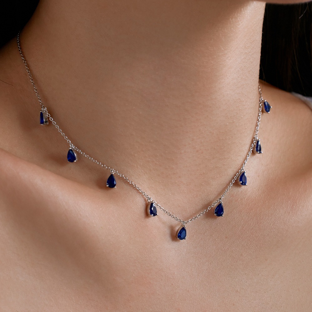 925 sterling silver Chain Material 1 Piece Quantity Holiday, Daily Occasion 925 Sterling Silver Zircon Plating Inlay Water Droplets Pendant Necklace