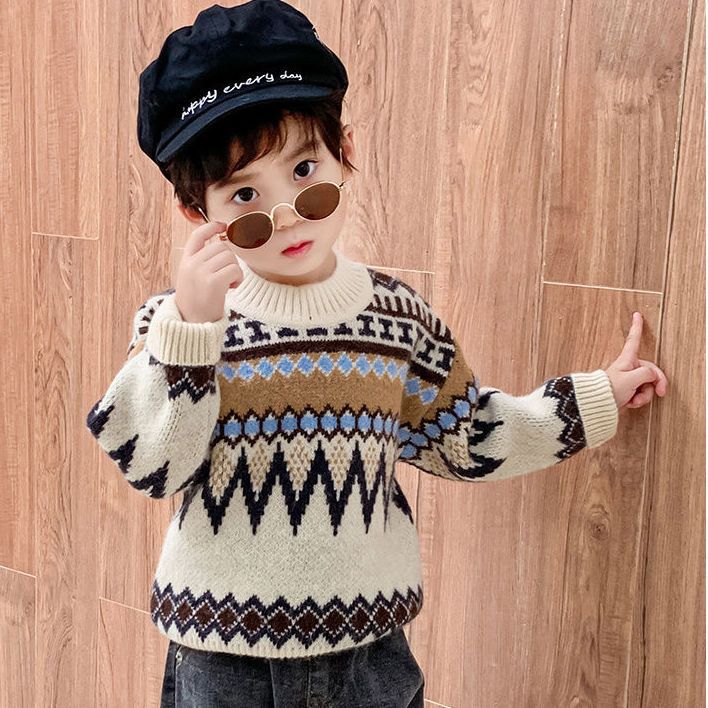 儿童毛衣男童2025秋冬新款加绒加厚中小童宝宝韩版男孩洋气套头潮