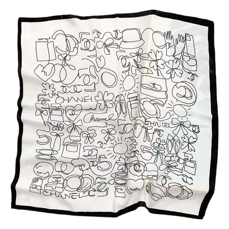 Nueva bufanda cuadrada pequeña de algodón y lino estilo simple bufanda pequeña a rayas geométricas en Blanco y Negro estilo coreano bufanda impresa decorativa bolsa pañuelo en la cabeza