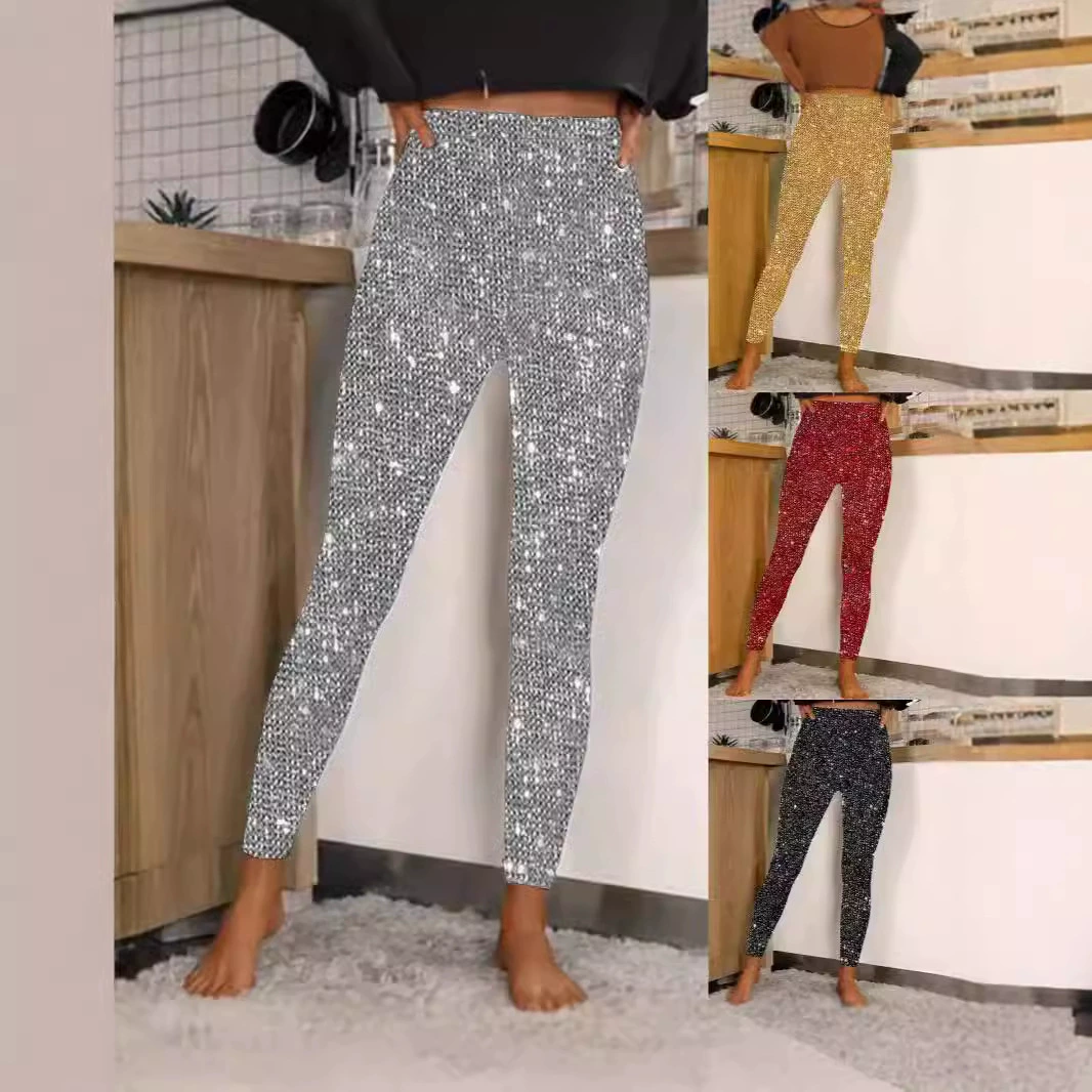 Внешняя торговля трансграничная новая мода элегантные леггинсы эластичные тяжелые блестки повседневные брюки