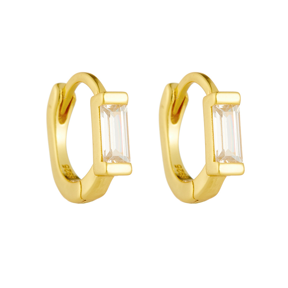 Pendientes de circón rectángulos de plata S925 con incrustaciones de diamantes Pendientes pequeños de hueso de oreja de mujer de lujo ligero dorado de 14K