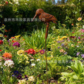 跨境爆款金属艺术1只生锈的小鸟花园装饰鸟形艺术3D立体铁艺生锈