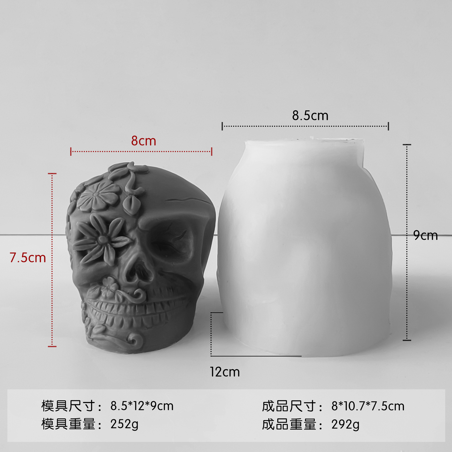 Jiahuimei Calavera de Halloween Aromaterapia Molde Vela DIY Vela de yeso de Pascua Abrasivo de silicona