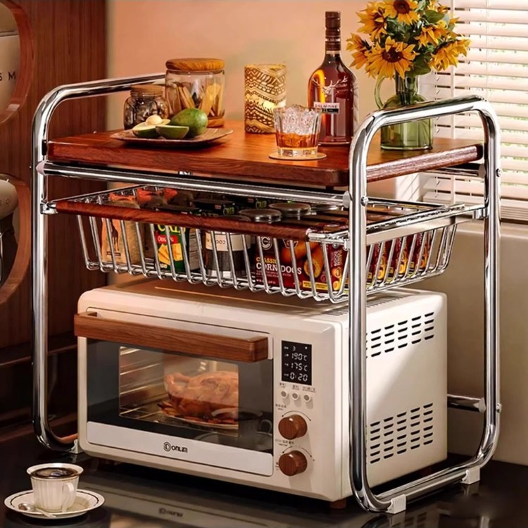 Used Microwave Oven Countertop Kitchen Multi-Functional Rack for Rice Cooker and Oven, Layered Storage Organizer