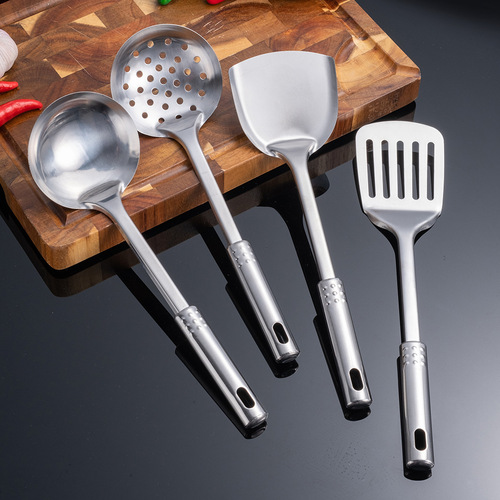 Stainless steel thickened spatula, frying pan turner, home kitchen tools set, chef soup spoon, slotted spoon, hotel cooking spatula