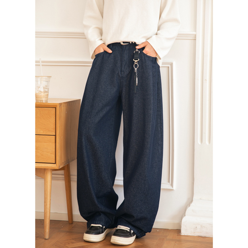 Pleated Pocket Design Raw Denim Vintage Jeans Spring Style with Velcro Cuffs, Textured Loose Casual Long Pants Pleated Pocket Design Raw Denim Vintage Jeans Spring Style with Velcro Cuffs, Textured Loose Casual Long Pants
