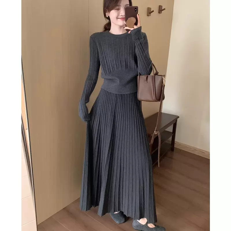 法式高级感毛衣女针织半身裙休闲两件套2025秋冬新款气质长裙套装