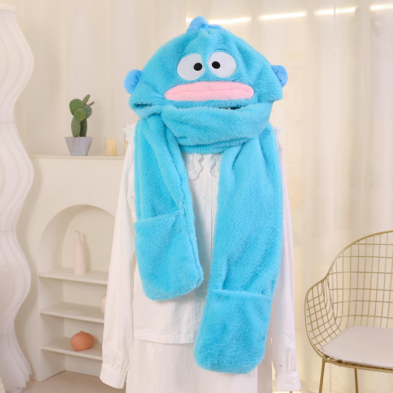 Kapibala sombrero bufanda todo en uno mujer invierno felpa lindo babero bicicleta protección contra el frío engrosamiento calor traje de tres piezas