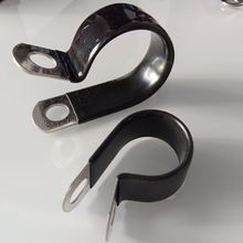 通用五金配件管夹 不锈钢浸塑P型油管卡/M8孔 R型带胶垫线卡Φ30
