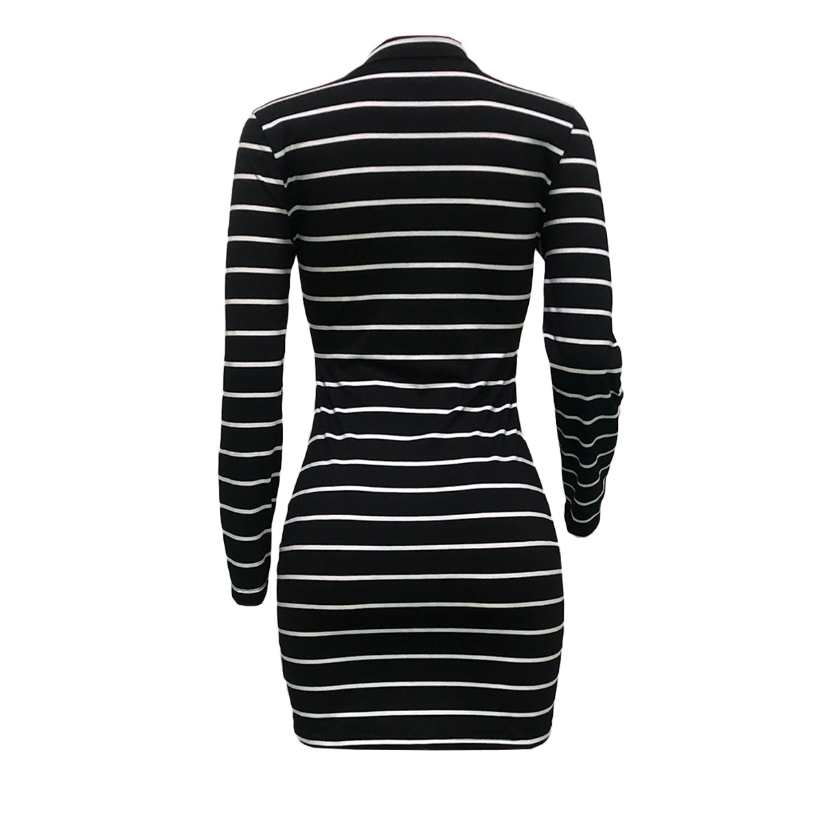 Women Clothing Striped Long Sleeve Short Dress