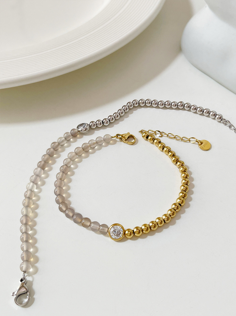 Sweet Color Block Stainless Steel Plating Chain Inlay Zircon Bracelets 1 Piece