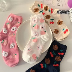 Summer Autumn Cute Cartoon Bear Rabbit Student Girl Korean Version Ins Trend Mid Calf Socks