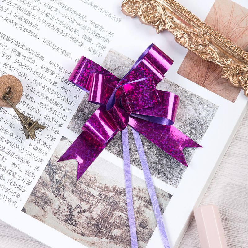 Venta caliente transfronteriza 18mm láser metálico dibujado a mano flor regalo de Navidad embalaje dibujo flor arco tirar flor envío gratuito