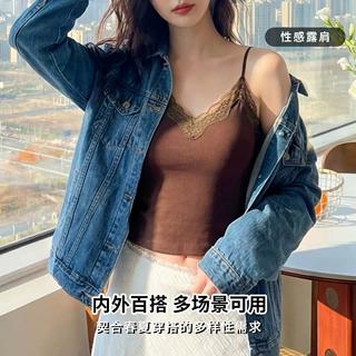 严选蕾丝吊带内搭女可机洗8871带胸垫不空杯无束缚白色抹胸背心夏
