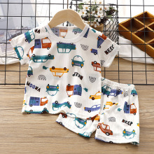 儿童夏装婴儿冰丝短袖套装宝宝薄款睡衣男童空调服女童两件套夏季