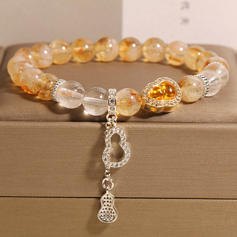 Pulsera de cristal de torre amarilla natural para mujer, lujo ligero, nicho, exquisito colgante de calabaza de todo fósforo, pulsera de cristal, joyería de mano de alta calidad