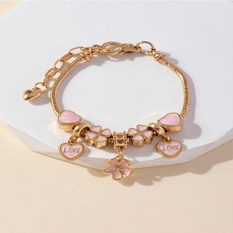 Panjia pulsera Dora DIY cuentas pétalos explotados transfronterizos amor letras colgante forma de corazón pulsera de cobre ajustable image 5