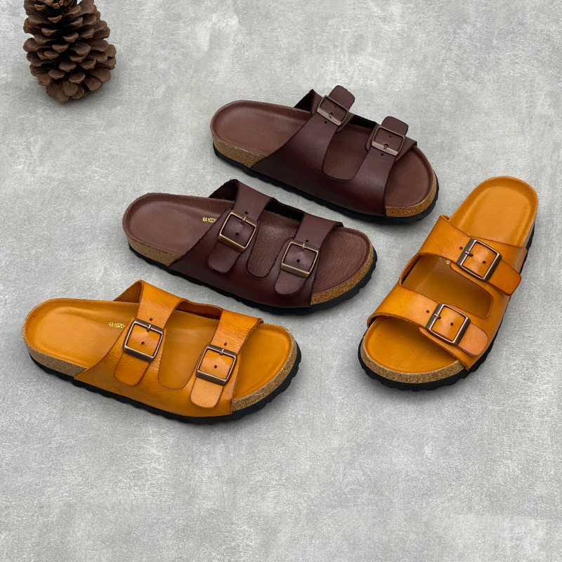 Vintage-Style Washed Leather Birkenstock Slippers, Open-Toe Classic Versatile Genuine Leather Sandals, Retro Comfortable Women's Slippers Vintage-Style Washed Leather Birkenstock Slippers, Open-Toe Classic Versatile Genuine Leather Sandals, Retro Comfortable Women's Slippers