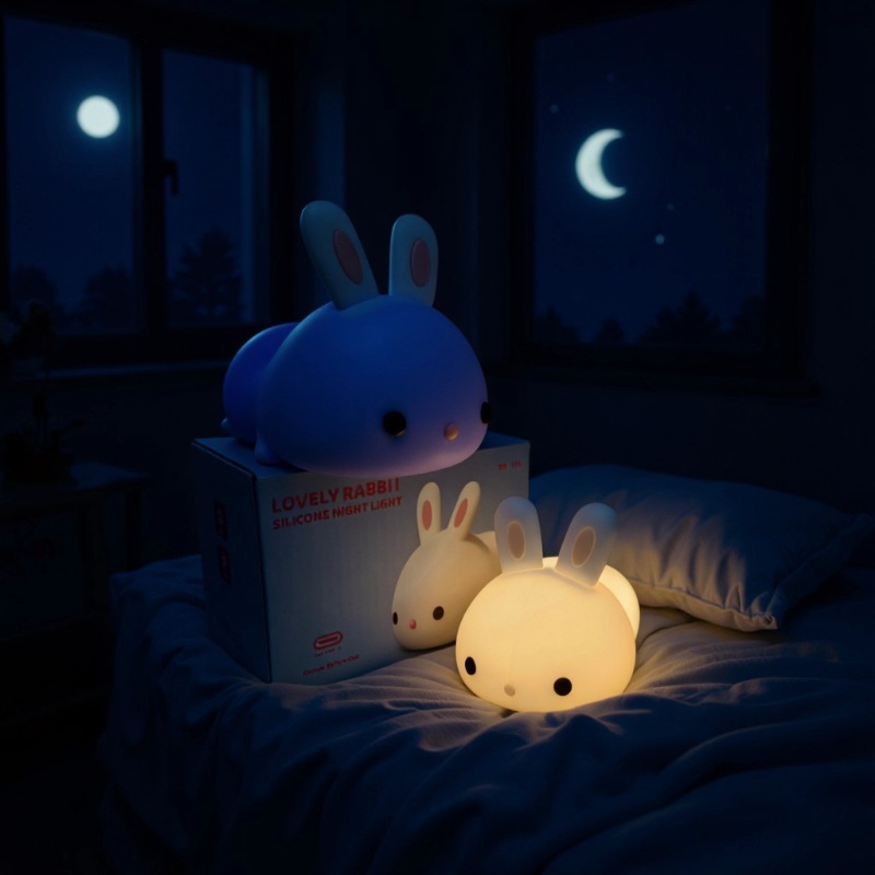 Conejo transfronterizo de silicona lámpara de noche lámpara de dormitorio cabezal de cama para dormir atmósfera de regalo de cumpleaños para niños lámpara de escritorio para dormir