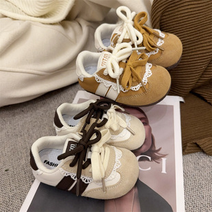 Spring 2025 New Small Children's Shoes Korean Style Girl's Soft Sole Fashionable German Training Shoes Girl's Soft Sole Board Shoes Trendy