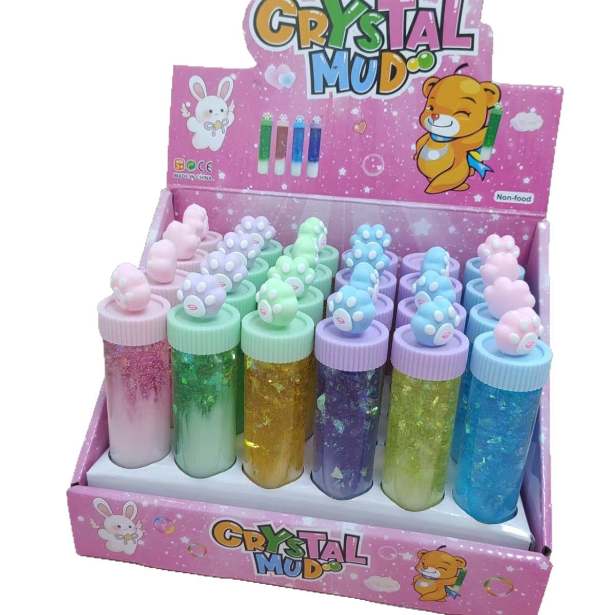Botellas de barro de cristal de slime directo transfronterizo expresión DIY juguetes para niños comercio exterior exclusivo de paleta de barro