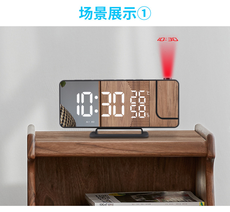 New cross-border radio projection alarm clock, LED large screen display, temperature and humidity electronic clock, digital alarm clock pic 16