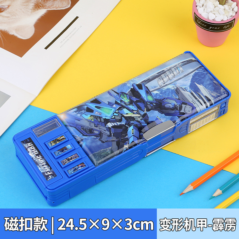 Caja de papelería con bloqueo de contraseña, botón multifunción, caja de lápices de gran capacidad de doble cara, dinosaurio, escuela primaria, niño, niña, jardín de infancia